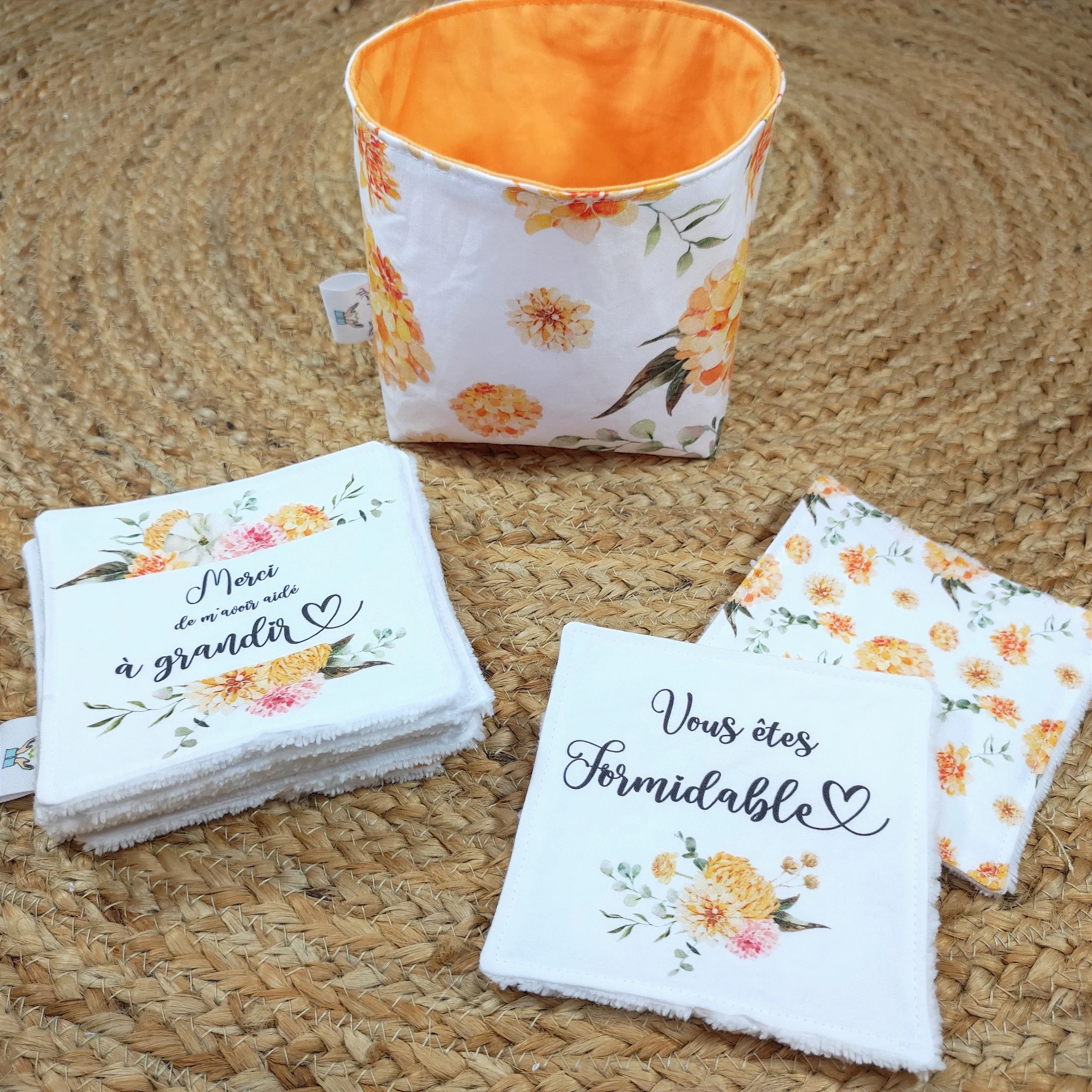 Lot de 8 cotons lavables et panier "Merci 🧡" – Image 4