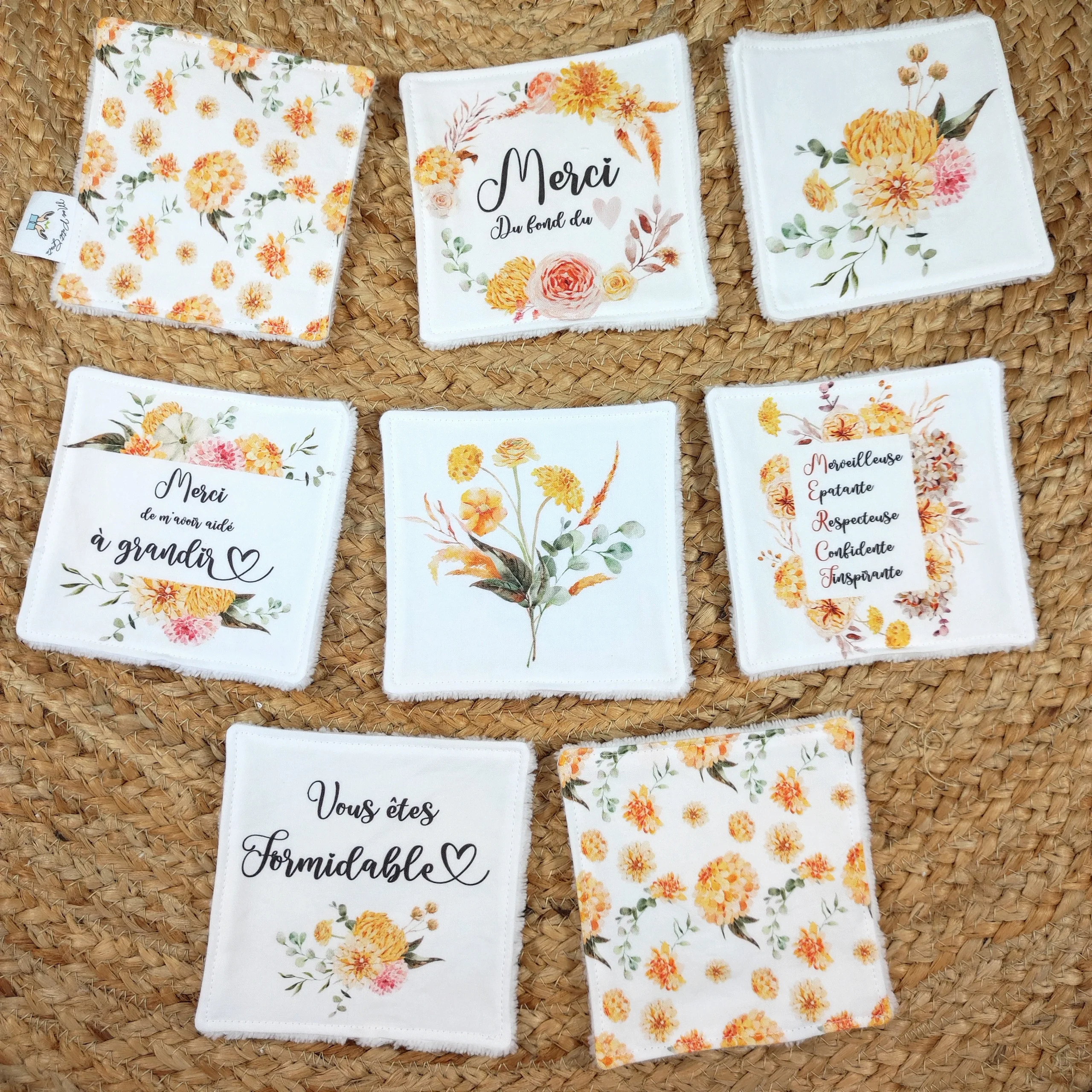 Lot de 8 cotons lavables et panier "Merci 🧡" – Image 3