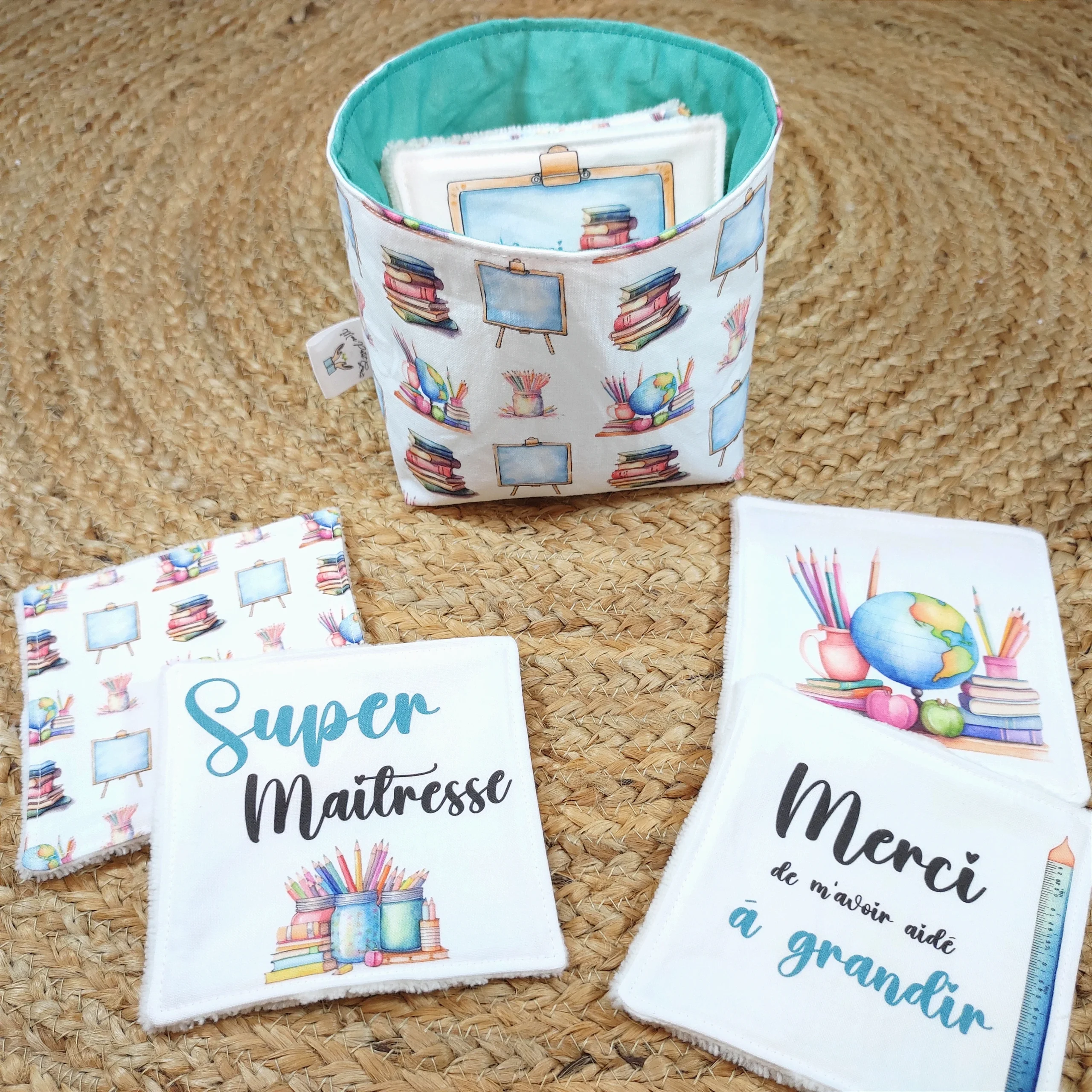 Lot de 8 cotons lavables et panier - "Super Maîtresse" – Image 2