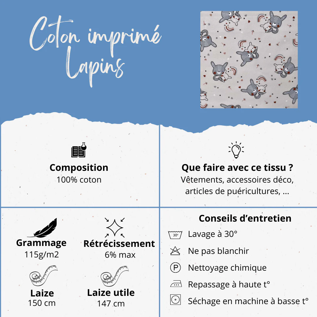 100% coton imprimé oeko-tex lapins - par 10 cm – Image 3