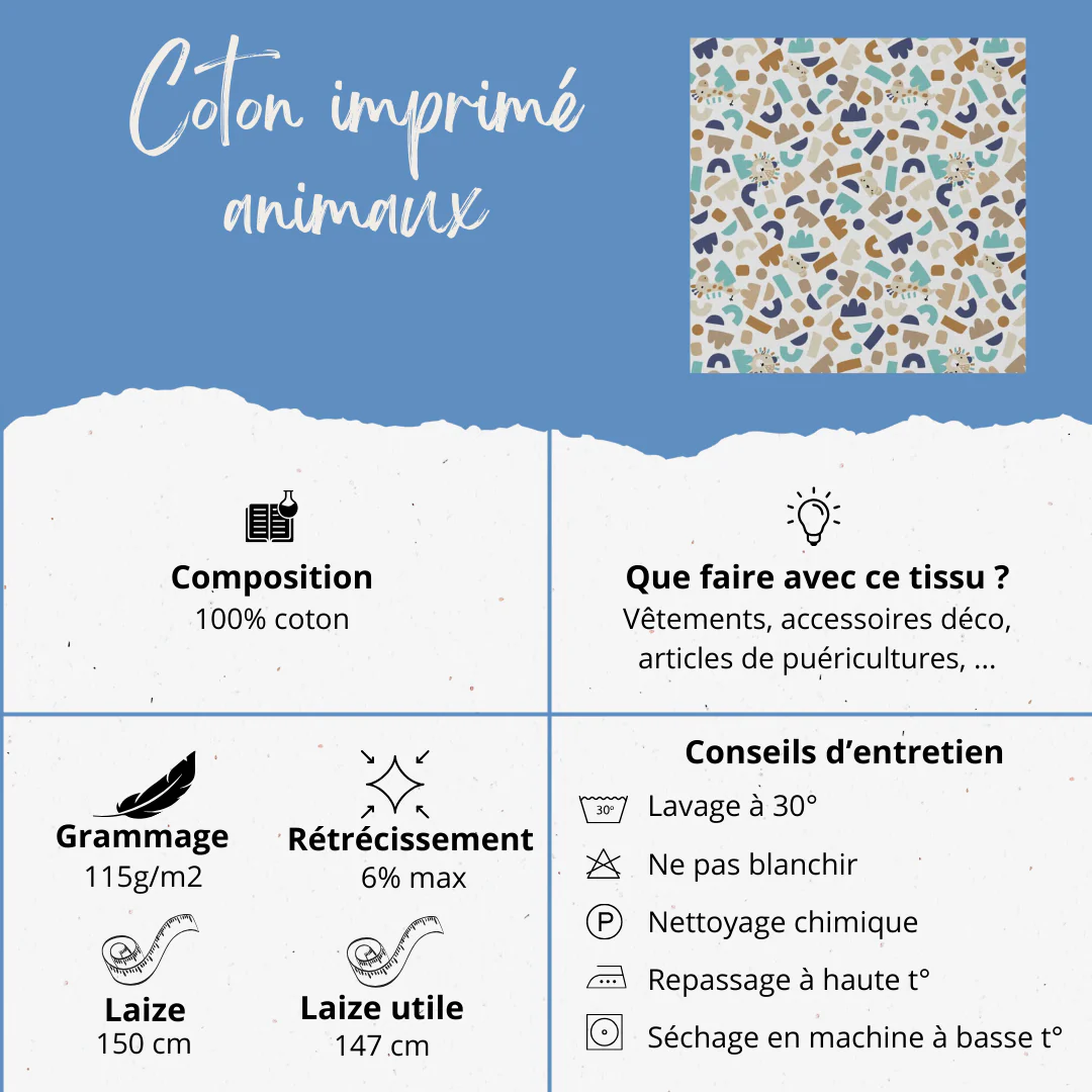 100% coton imprimé oeko-tex neutre animaux géométrie - par 10 cm – Image 3