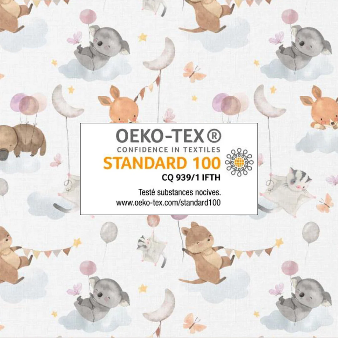 100% coton imprimé oeko-tex neutre animaux gris oranger - par 10 cm – Image 2